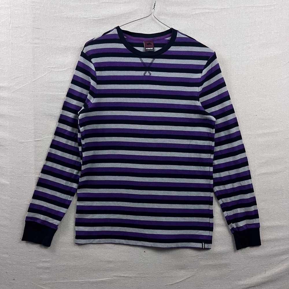 Tony Hawk‎ Long Sleeve Shirt Mens XL Purple Striped Waffle Knit Skater Tee